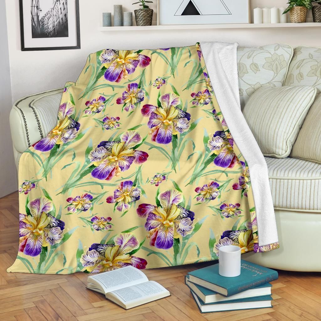 Beige Color Iris Pattern Print Design Fleece Blanket