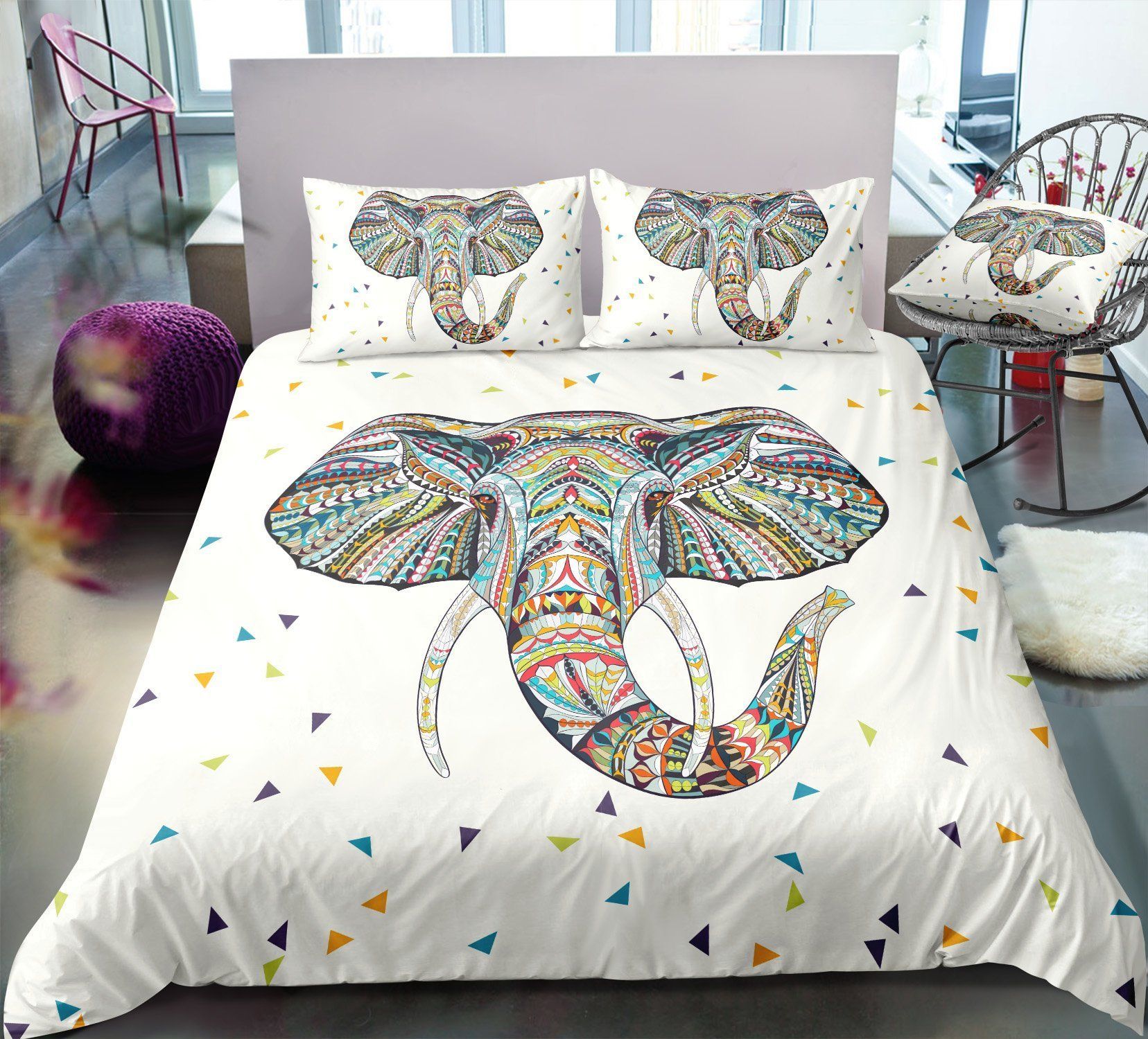 Beige Elephant  Ethnic Style Printed Bedding Set