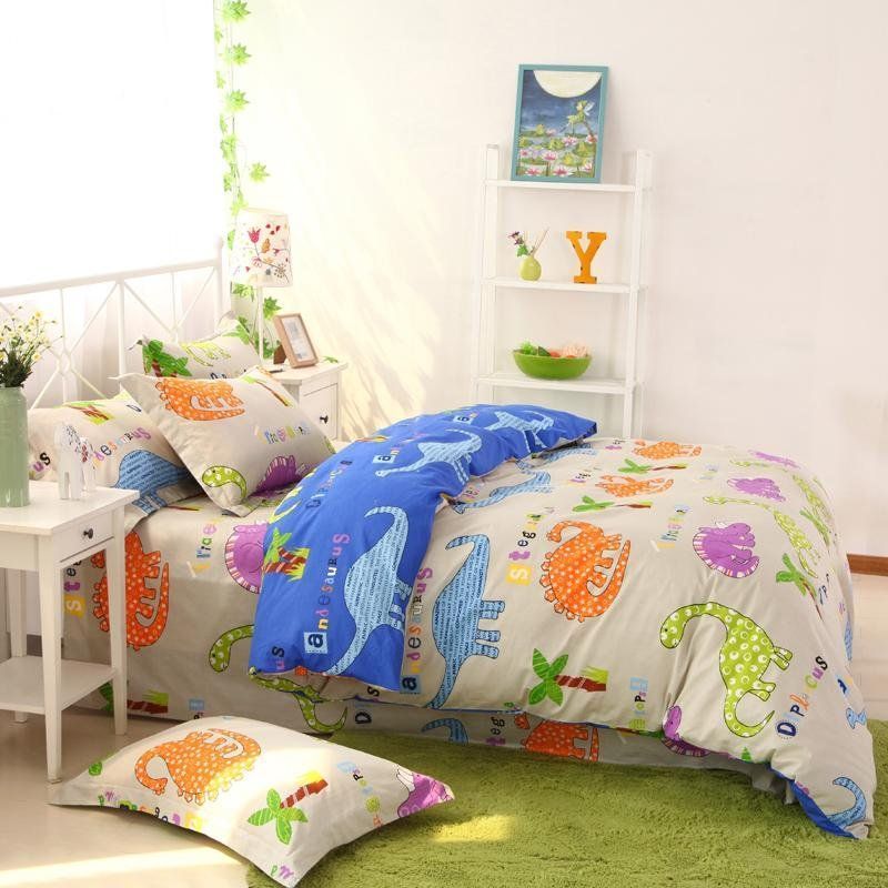 Beige Orange And Blue Cute Dinosaurs Bedding Set