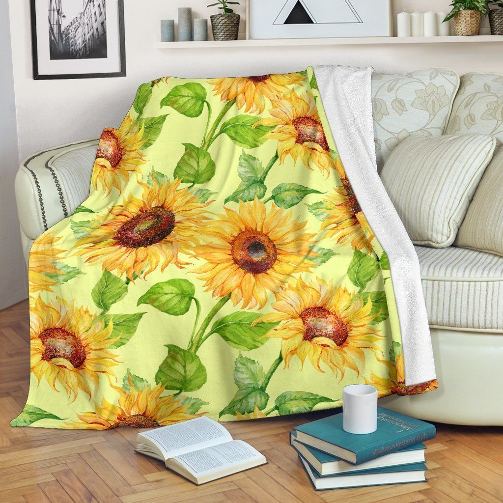 Beige Watercolor Sunflower Sherpa Fleece Blanket