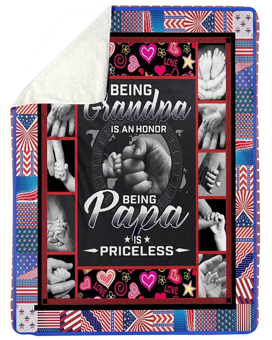 Being Grandma Is An Honor – Being Papa Is Priceless Great Gift For Family Fleece Blanket