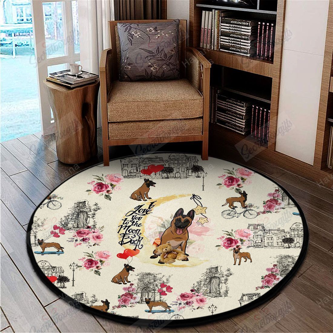 Belgian Malinois City Mix Moon Round Carpet