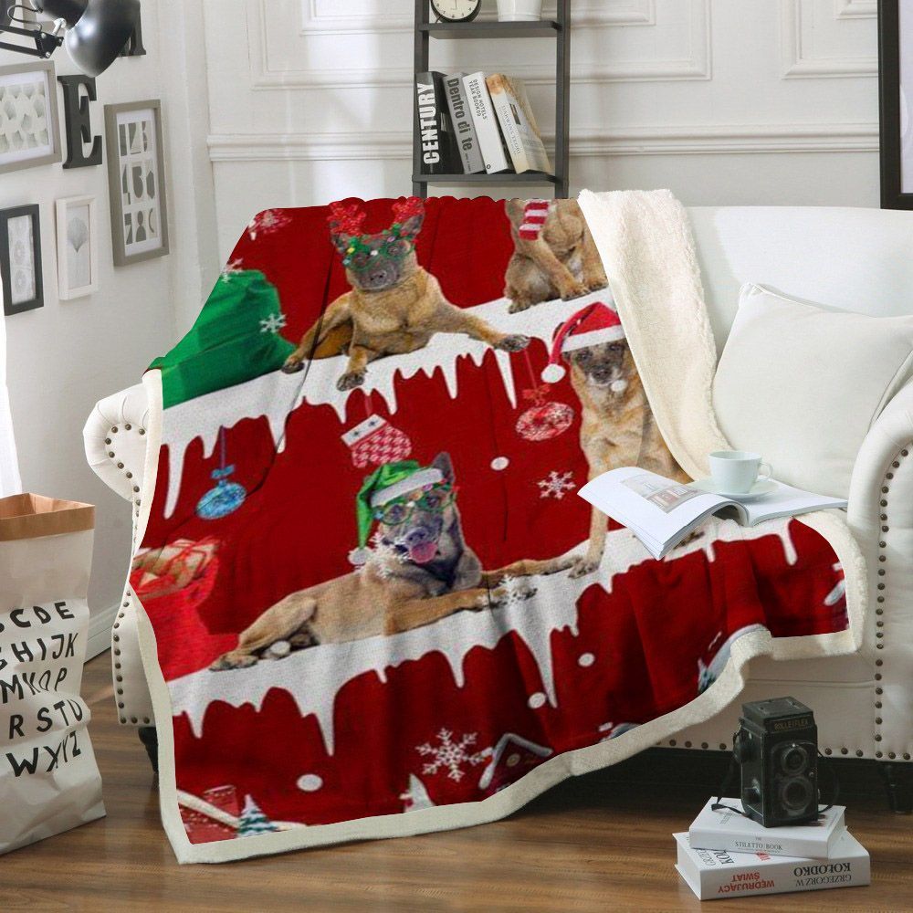 Belgian Malinois Snow Christmas Sherpa Fleece Blanket