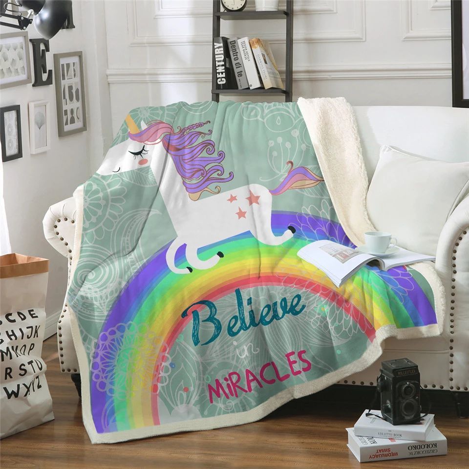 Believe In Miracles Unicorn Sherpa Fleece Blanket