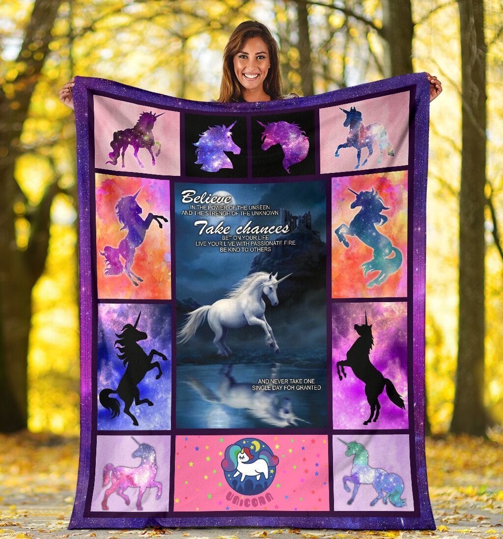 Believe In The Power Of Unseen Unicorn Galaxy Fleece Blanket