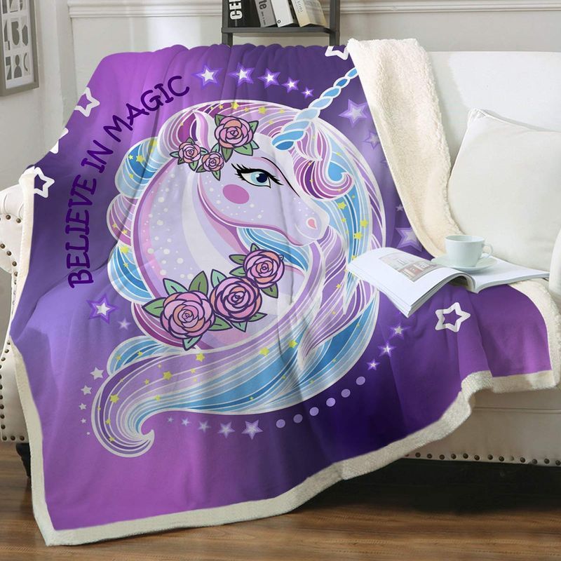 Believe Magic Unicorn Sherpa Fleece Blanket