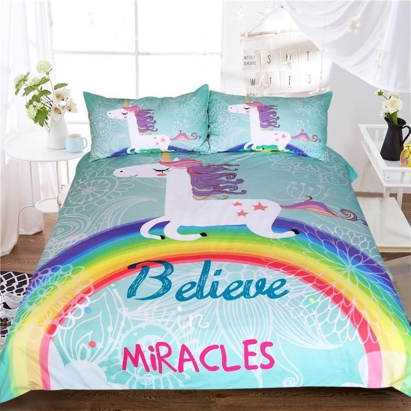 Believe Miracles Rainbow Unicorn Bedding Set