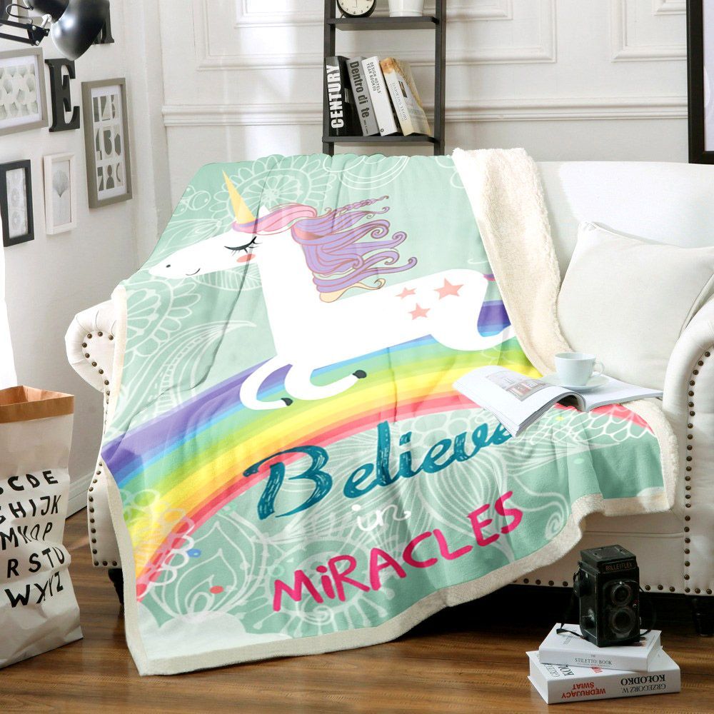 Believe Miracles Unicorn Sherpa Fleece Blanket