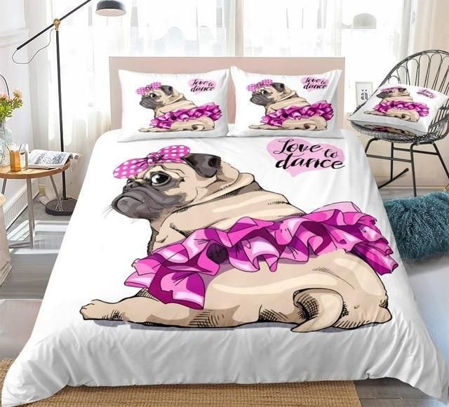 Beloved Pug With Pink Dress Bedding Set