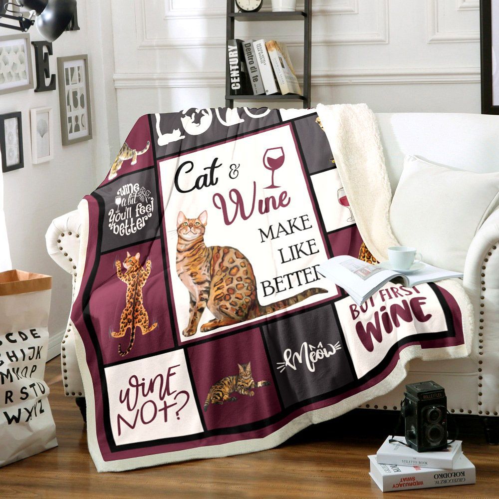 Bengal Cat And Wine Blanket Sherpa Fleece Blanket