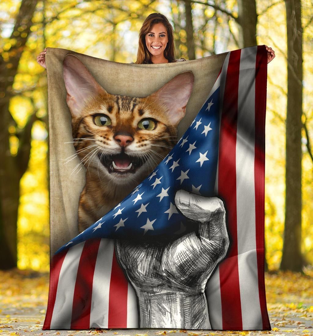 Bengal Cat Us Flag Sherpa Fleece Blanket
