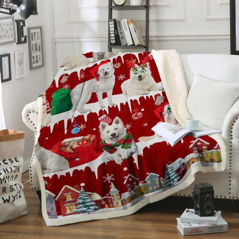 Berger Blanc Suisse Snow Christmas Sherpa Fleece Blanket