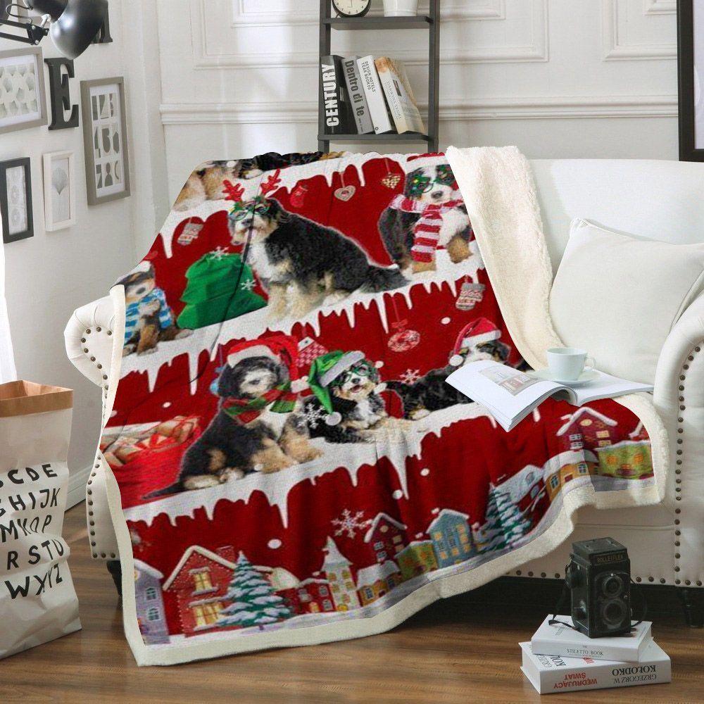 Bernedoodle Snow Christmas Sherpa Fleece Blanket