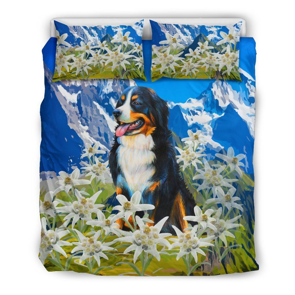 Bernese Mountain Dog Flower Garden Bedding Set