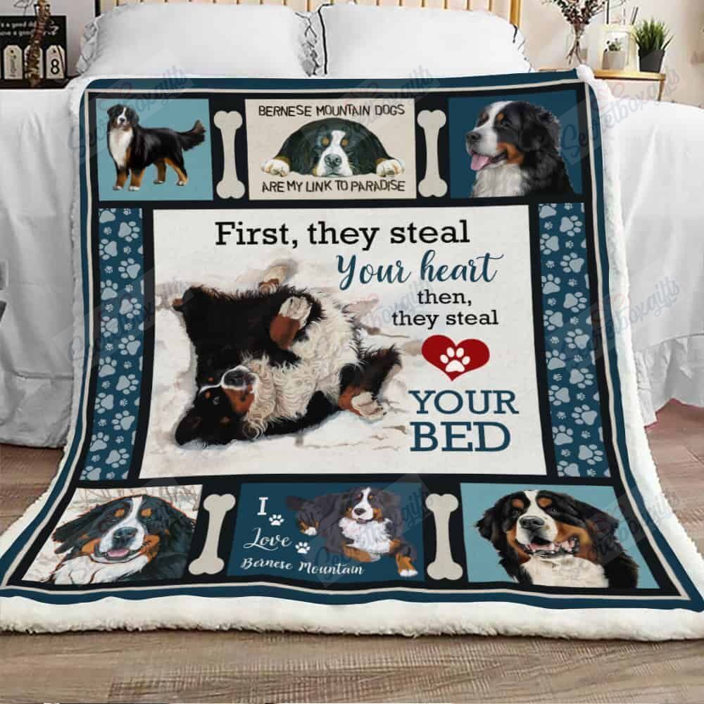 Bernese Mountain Dog I Love Fleece Blanket