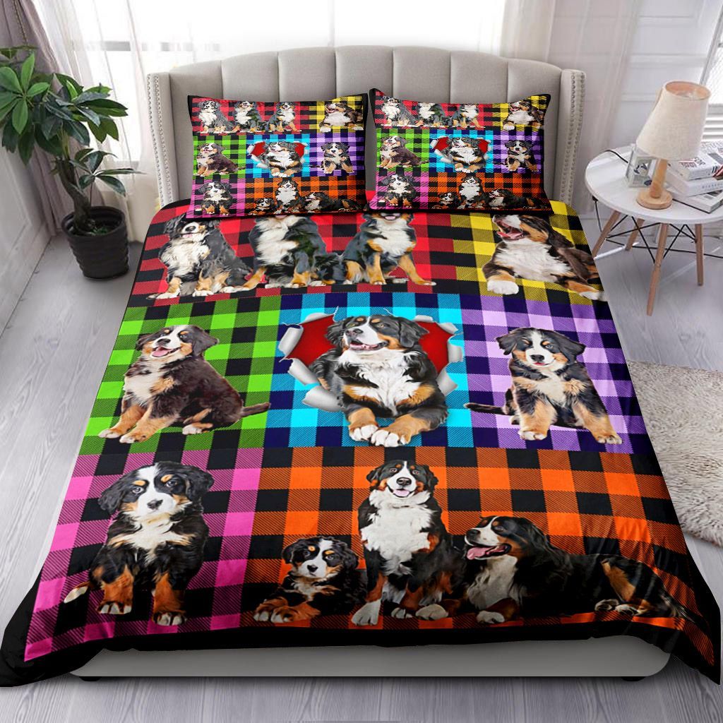 Bernese Mountain Dog Plaid Bedding Set