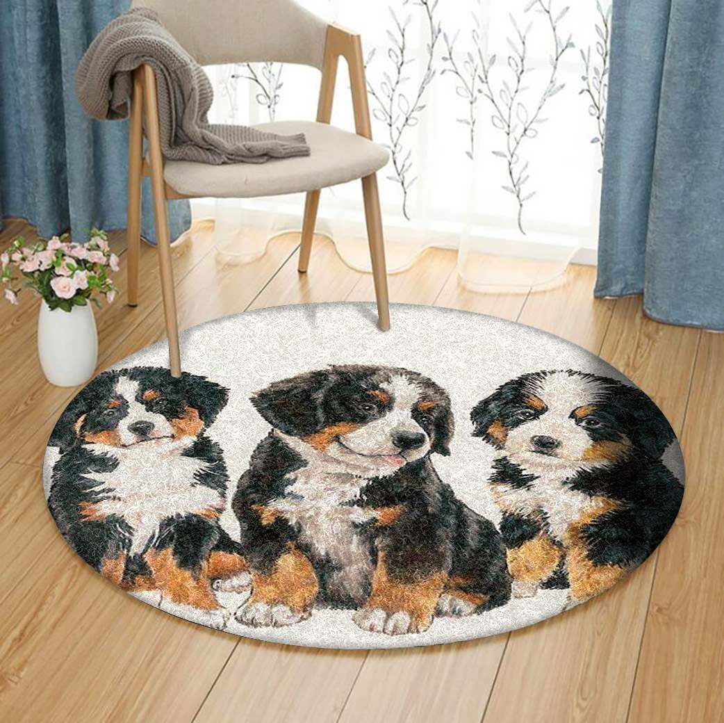 Bernese Mountain Dog Puppies Round Carpet