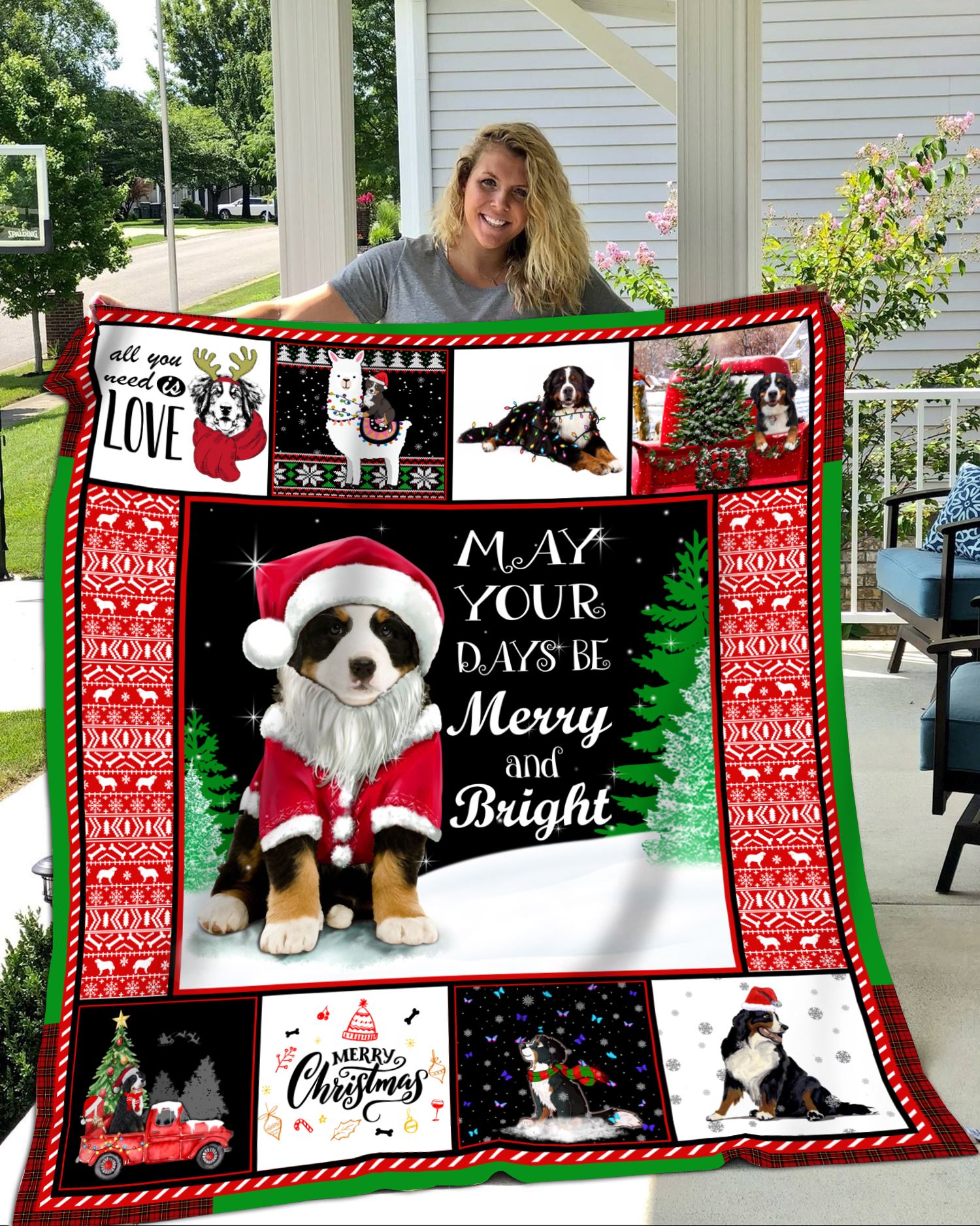 Bernese Mountain Dog Xmas Sherpa Fleece Blanket
