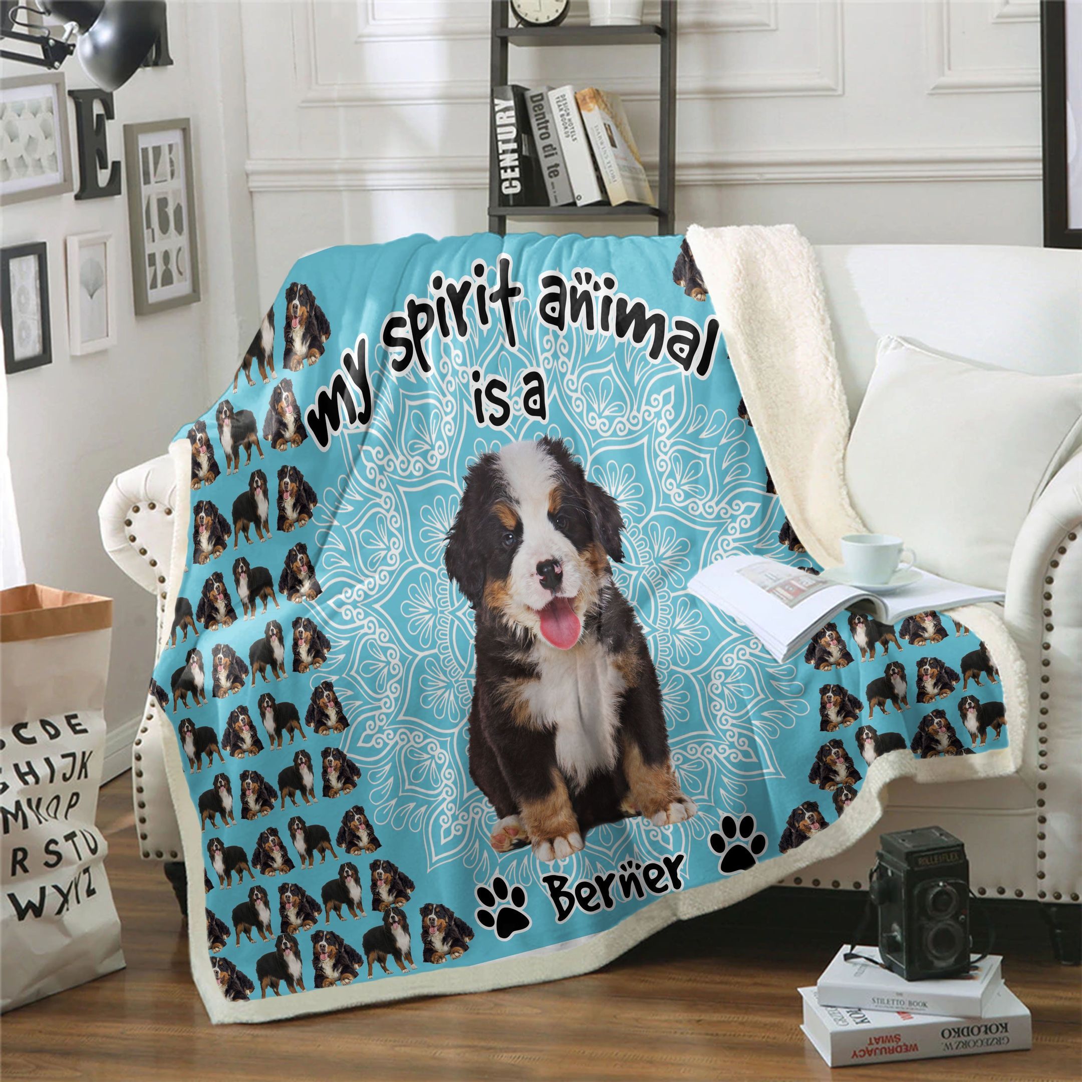 Bernese Mountain Is My Spirit Animal Sherpa Fleece Blanket