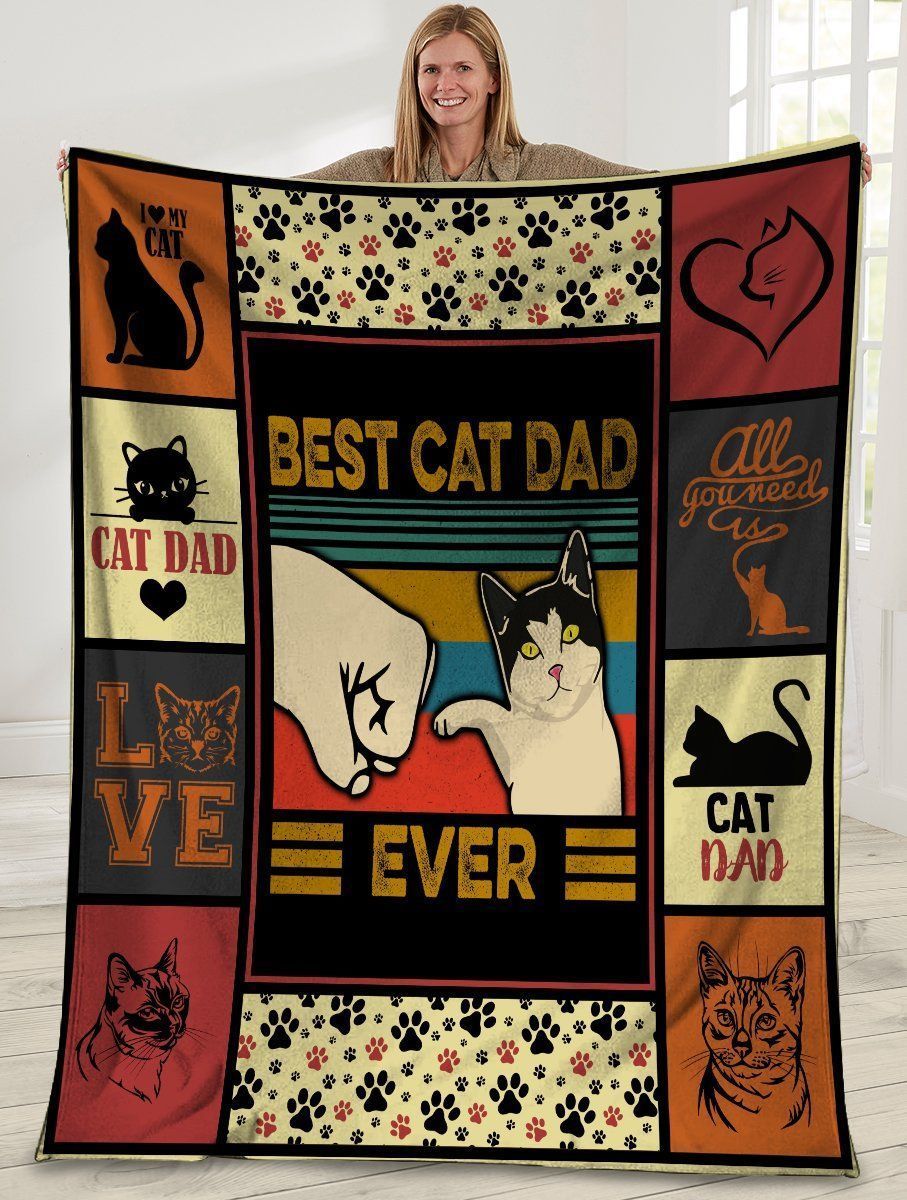 Best Cat Dad Ever Bump Fit Vintage Cat Lover Fleece Blanket