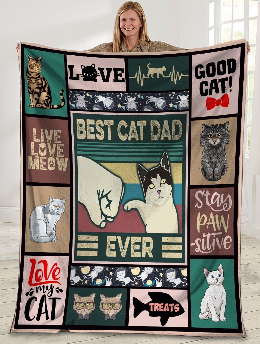 Best Cat Dad Ever Cat Lover Fleece Blanket