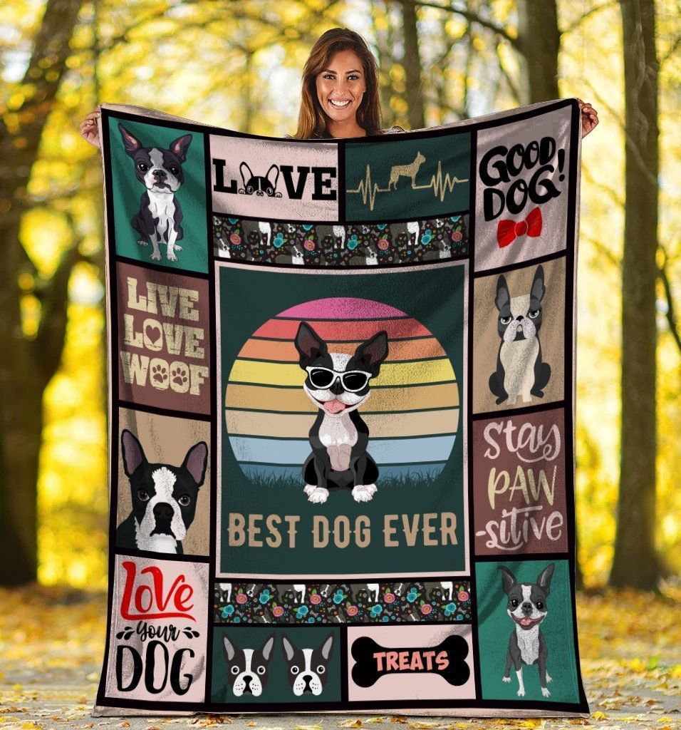 Best Dog Ever Boston Terrier Dog Glasses Fleece Blanket