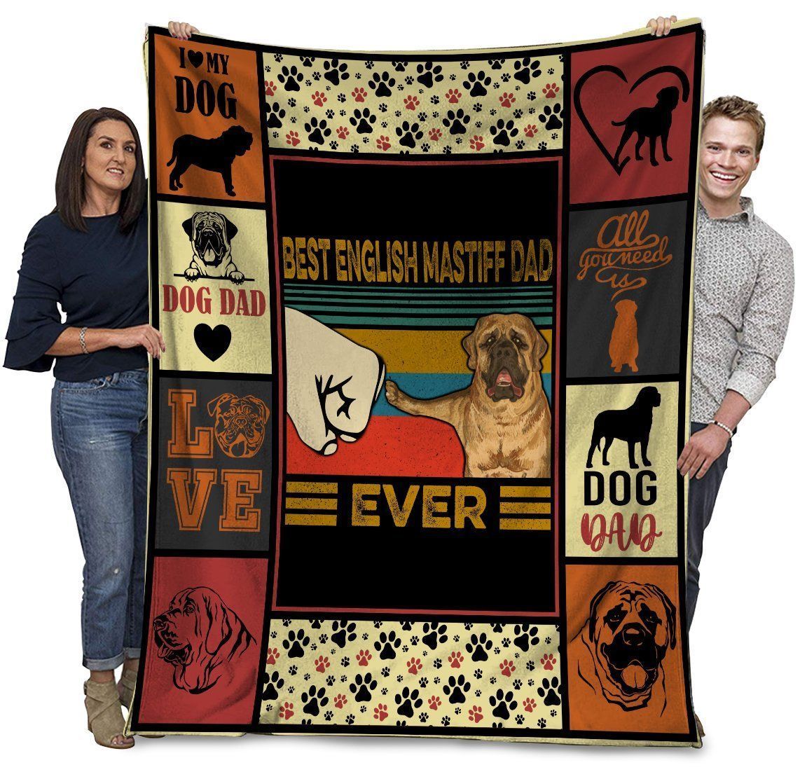 Best English Mastiff Dad Ever English Mastiff Dog Paw Bump Fit Fleece Blanket
