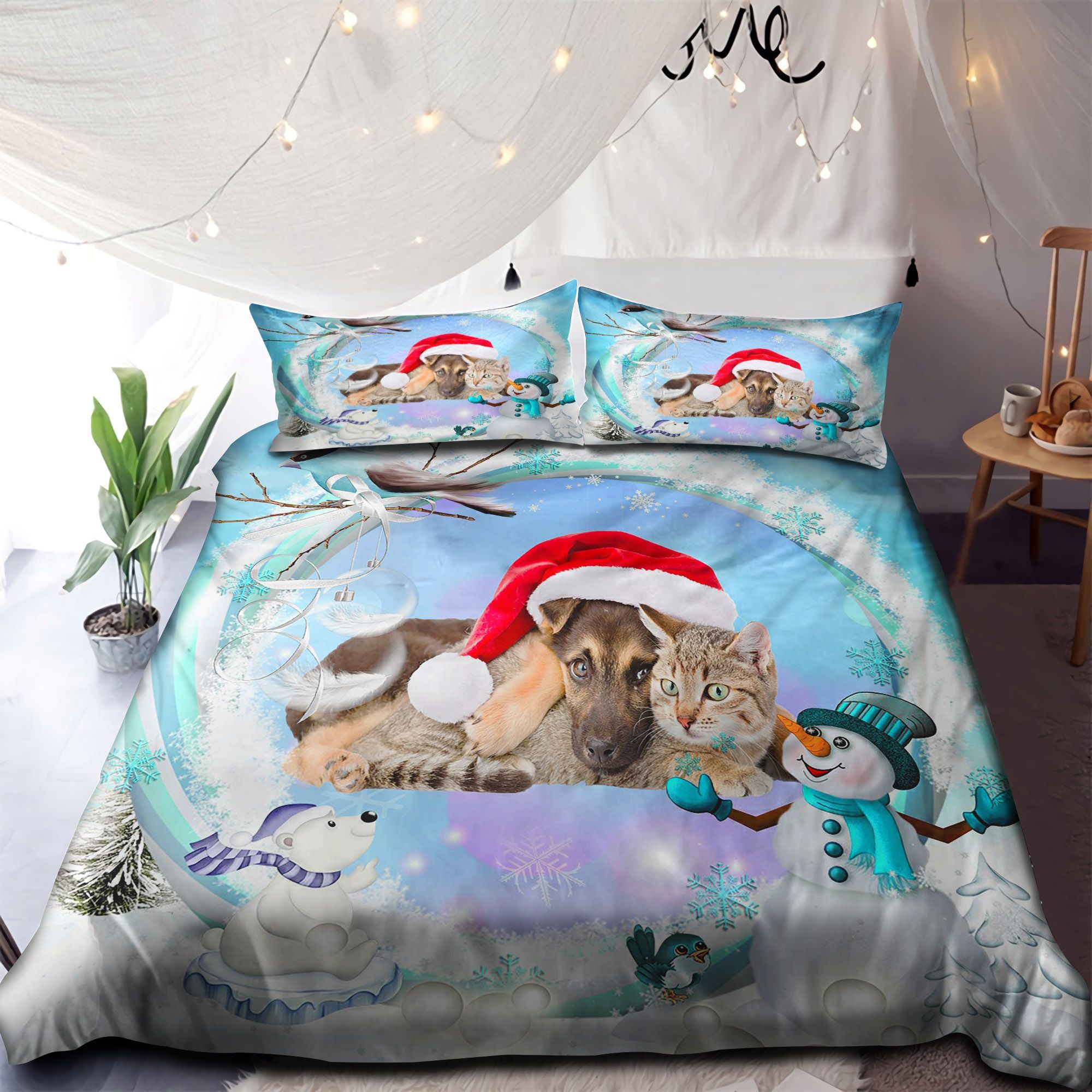 Best Friend Dog And Cat Merry Christmas Bedding Set