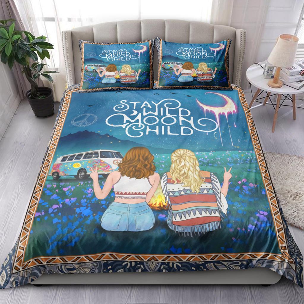 Best Friend Stay Wild Moon Child Hippie Girl Bedding Set