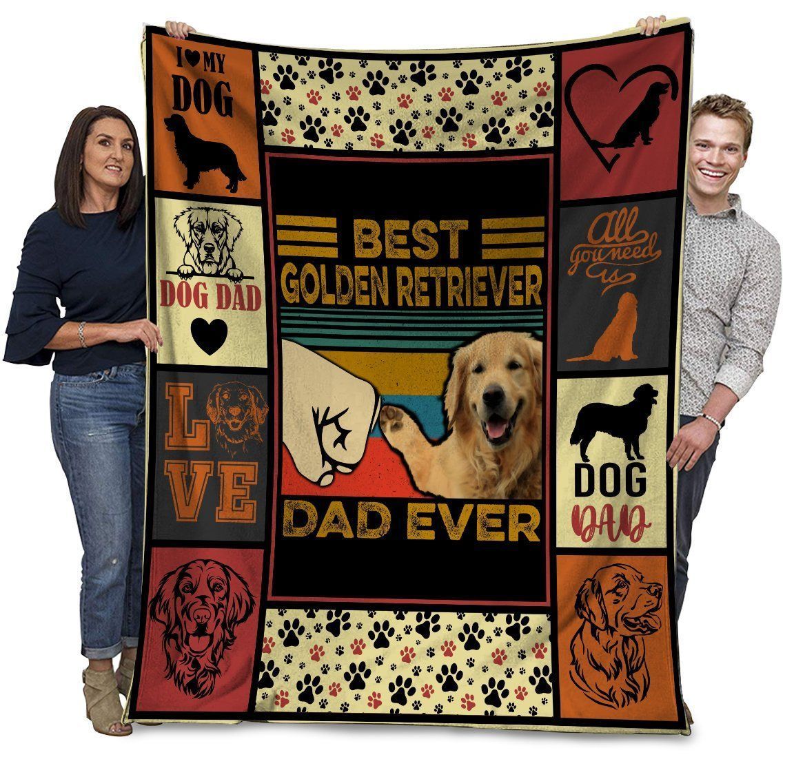 Best Golden Retriever Dad Ever Golden Retriever Dog Paw Bump Fit Fleece Blanket