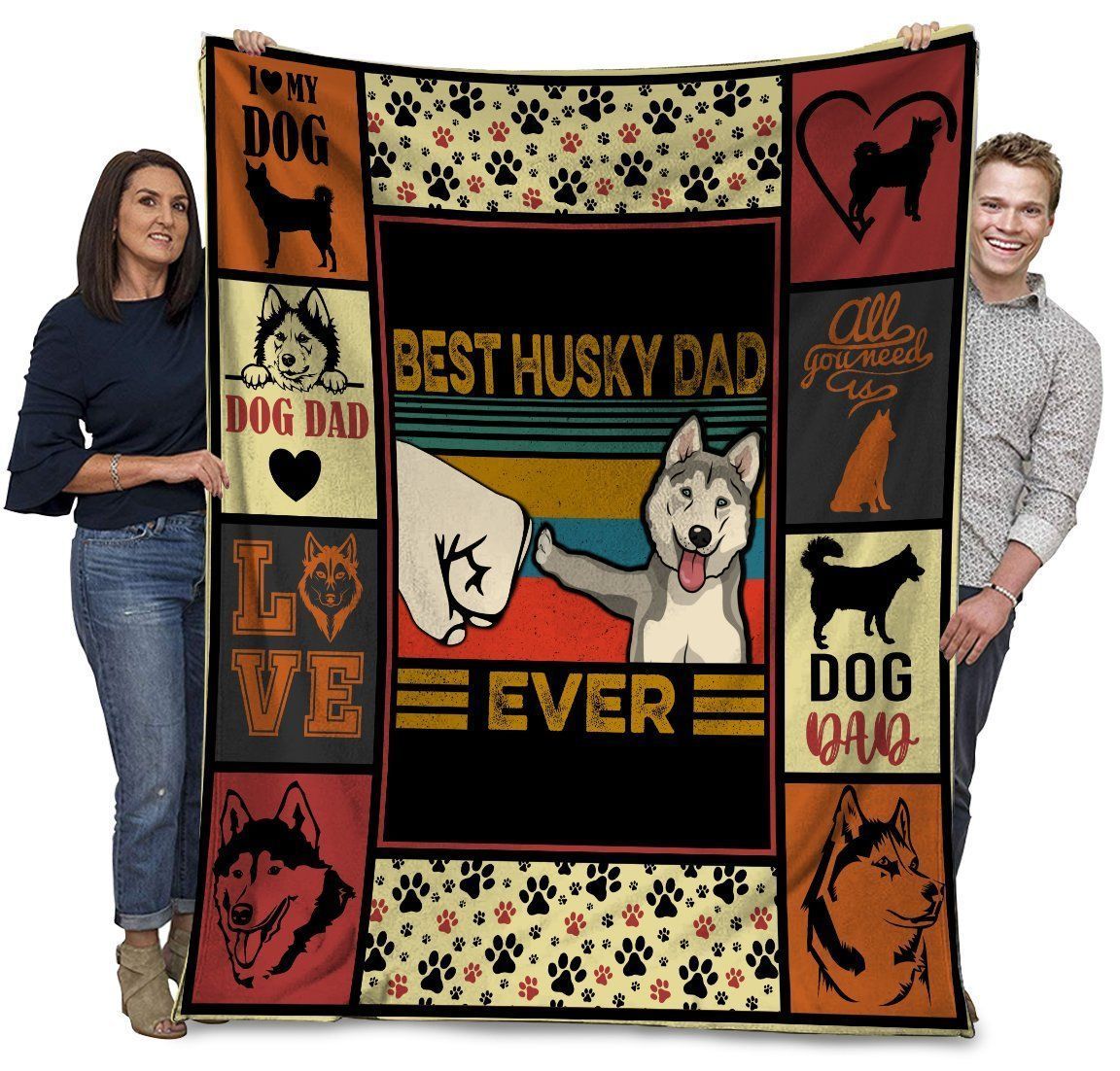 Best Husky Dad Ever Siberian Husky Dog Paw Fleece Blanket