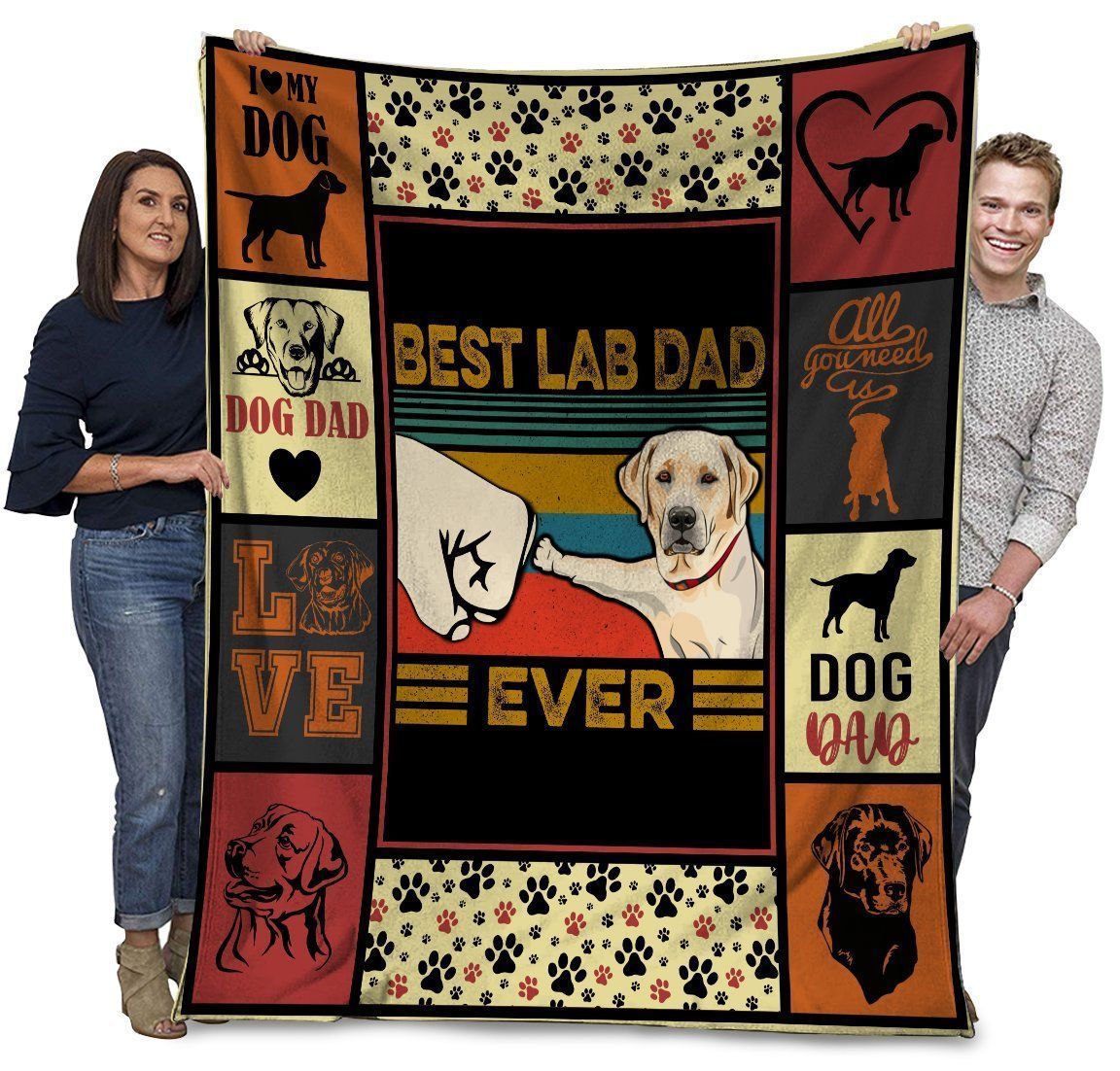 Best Lab Dad Ever Labrador Retriever Dog Paw Fleece Blanket
