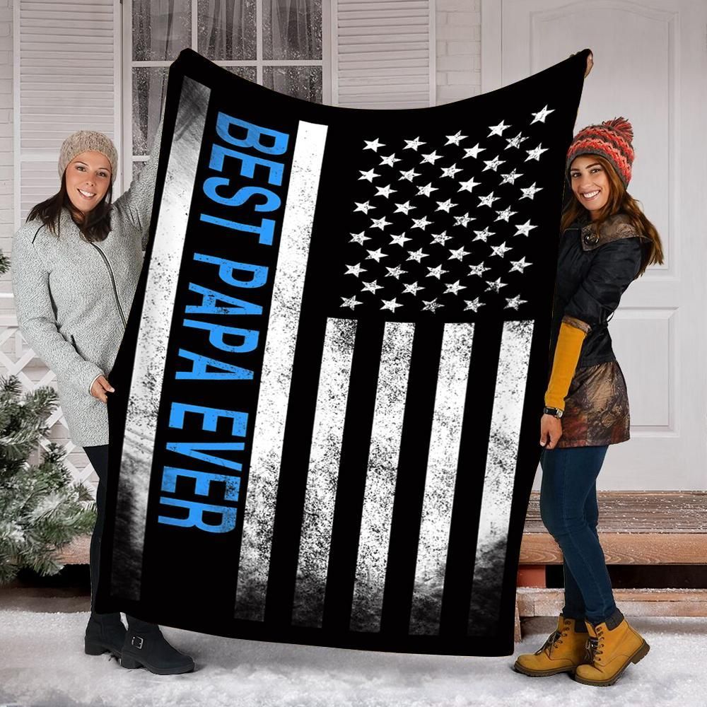 Best Papa Ever American Flag Usa Flag Sherpa Fleece Blanket