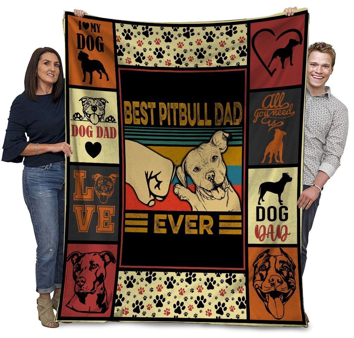 Best Pitbull Dad Ever Pitbull Dog Paw Bump Fit Fleece Blanket