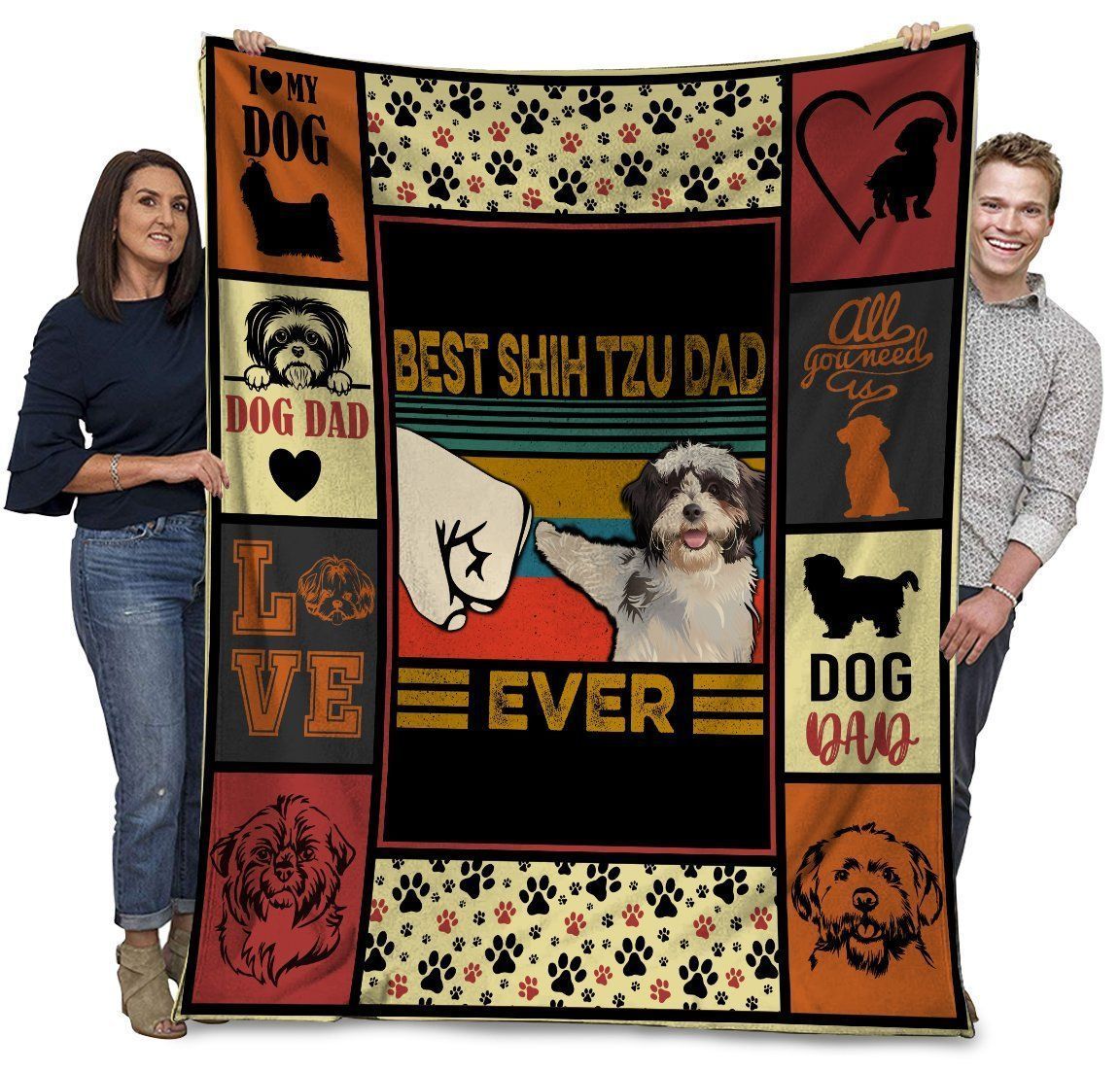 Best Shih Tzu Dad Ever Shih Tzu Dog Paw Bump Fit Fleece Blanket