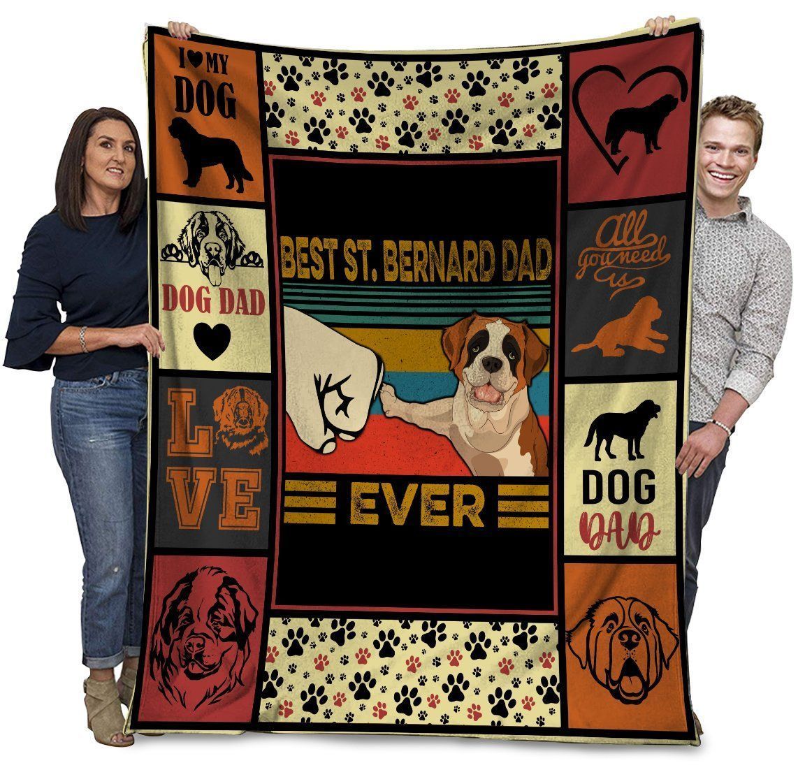 Best St Bernard Dad Ever St Bernard Dog Paw Bump Fit Fleece Blanket