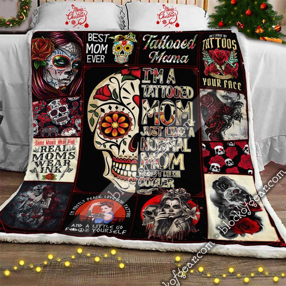 Best Tattooed Skull Mom Ever Sherpa Fleece Blanket