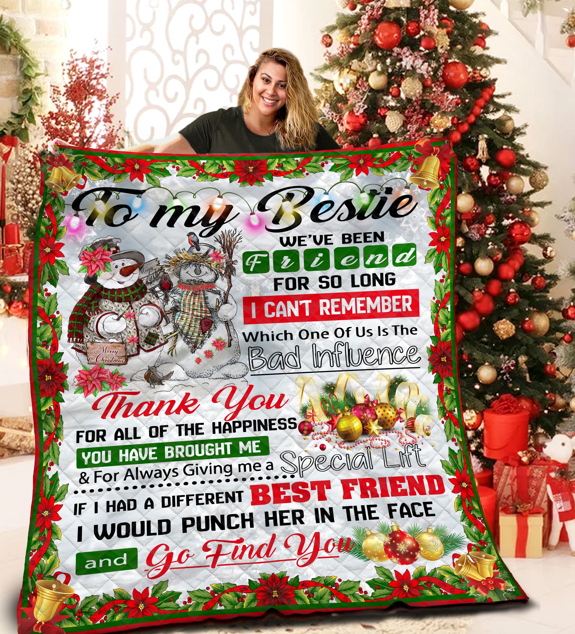 Bestie Snowman Christmas HHH191101NA Quilt Blanket