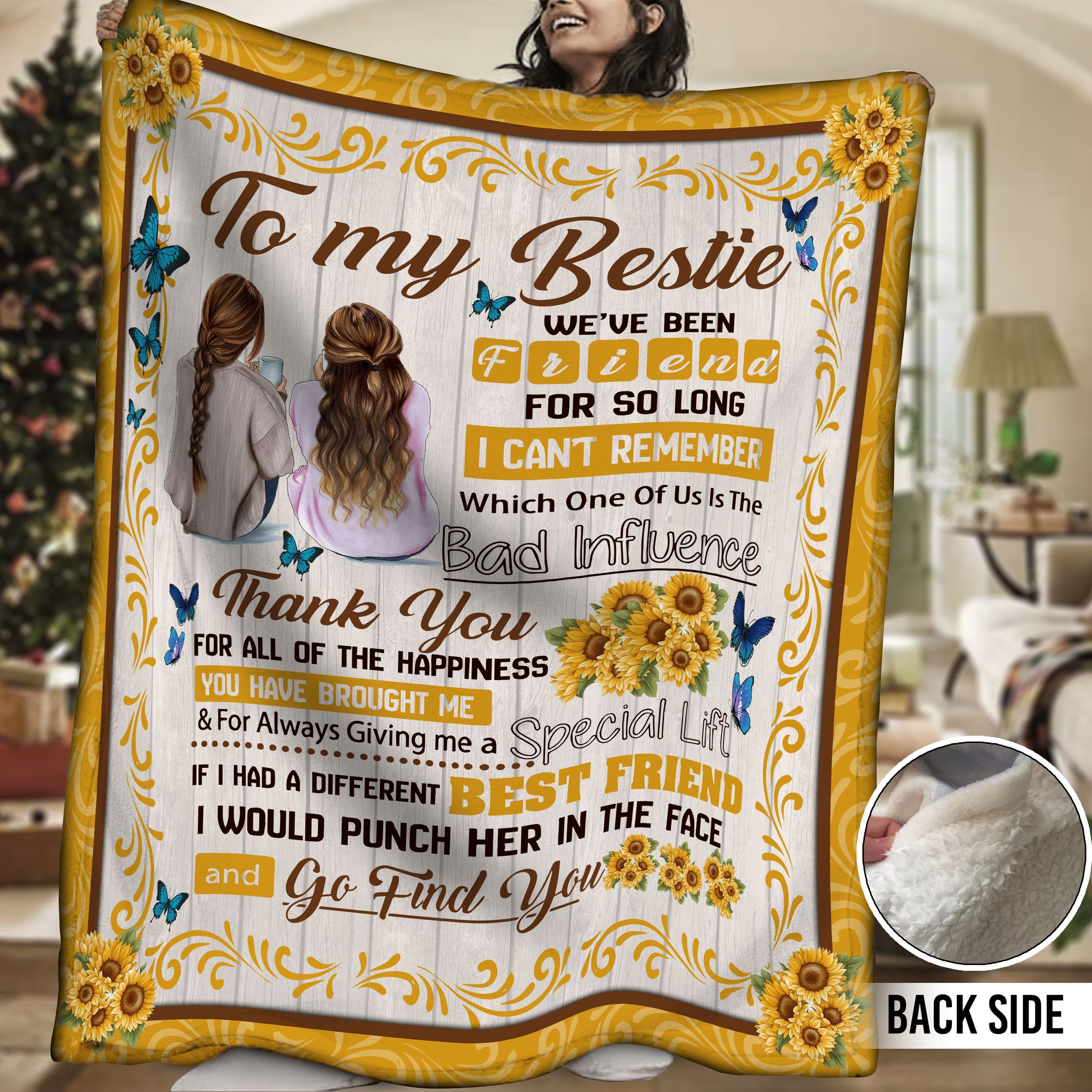 Bestie Sunflower Sherpa Fleece Blanket