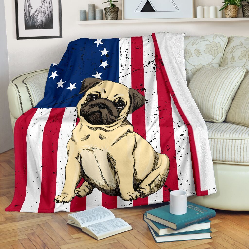 Betsy Ross Flag Cute Pug Sherpa Fleece Blanket