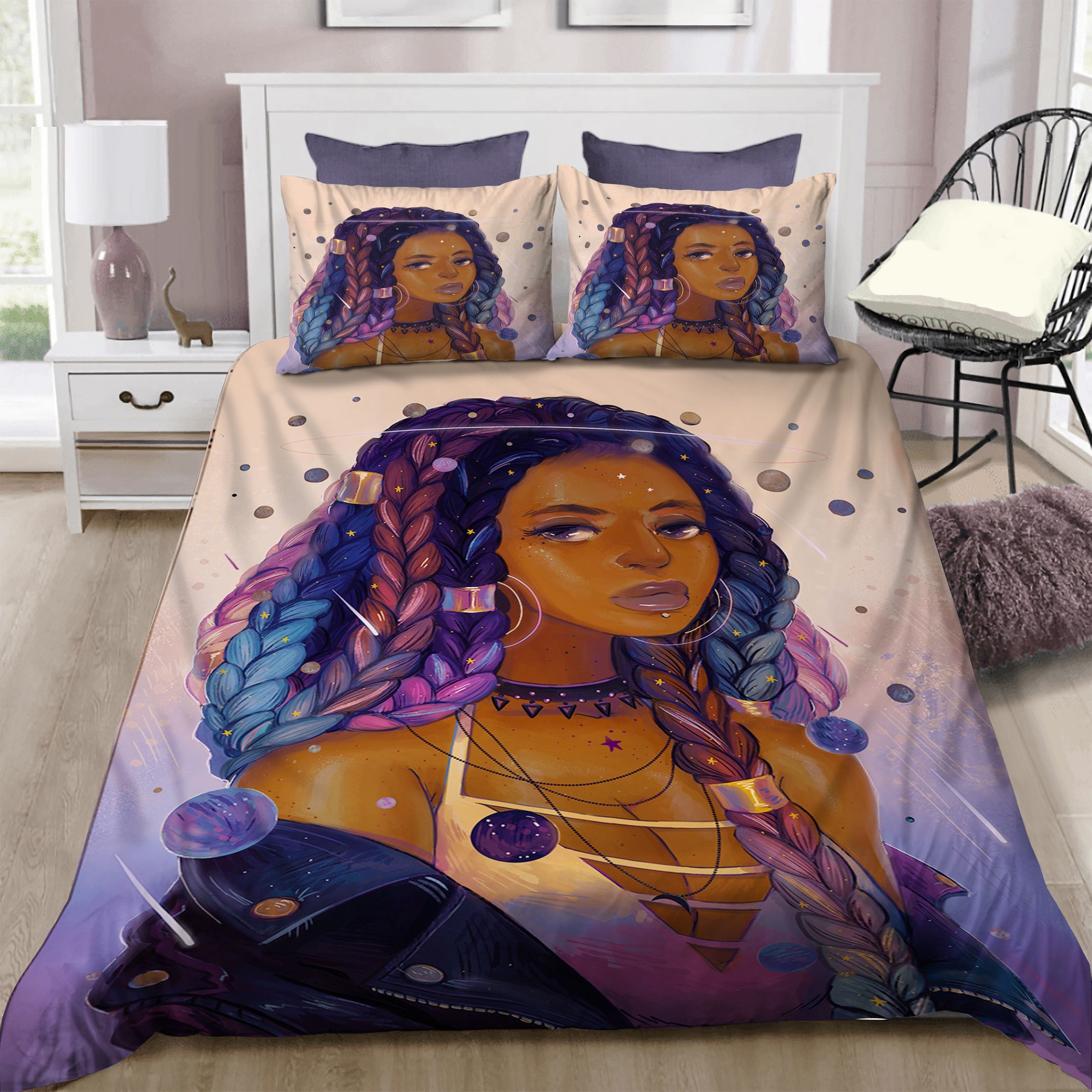 Beutiful Black Girl Purple Bedding Set