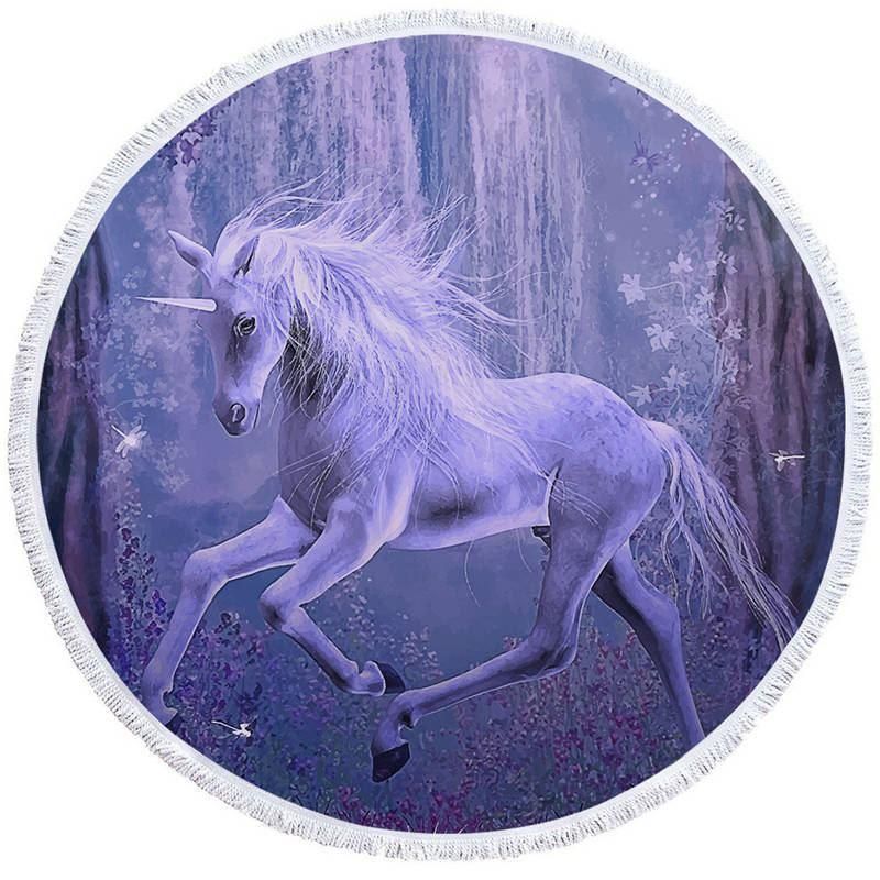 Beutiful Purple Unicorn Printed Round Beach Towel