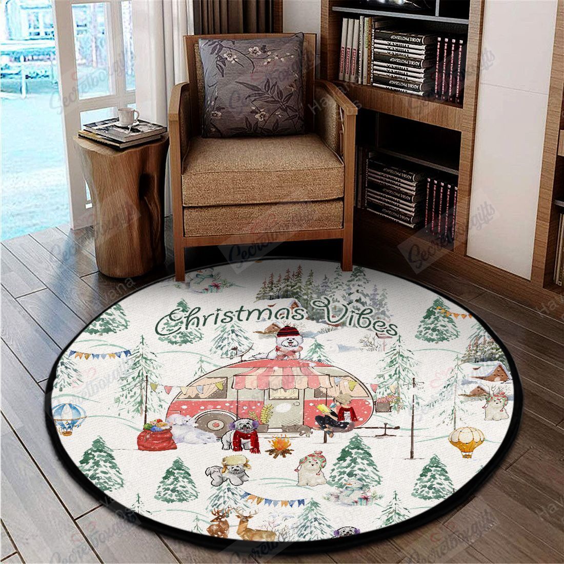 Bichon Frise Christmas Vibes Round Carpet