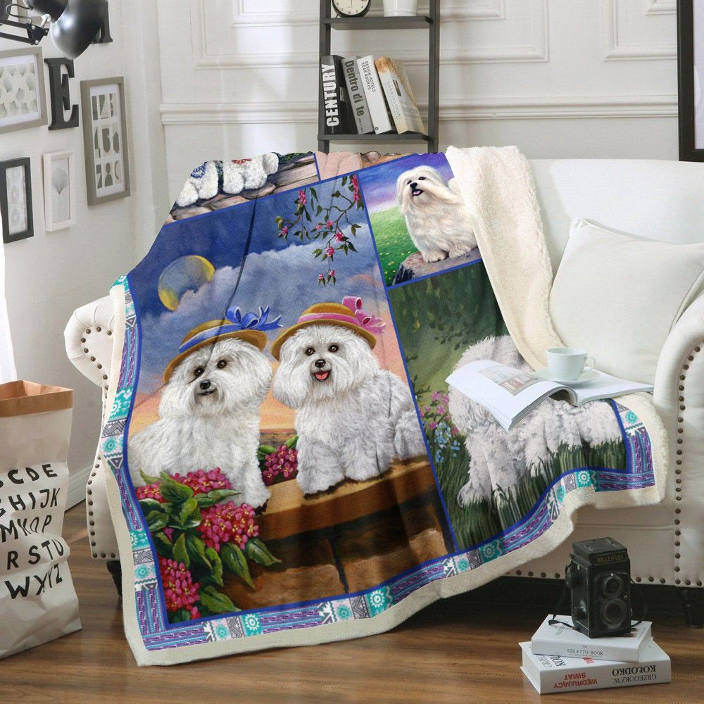 Bichon Frise Dog Sherpa Fleece Blanket