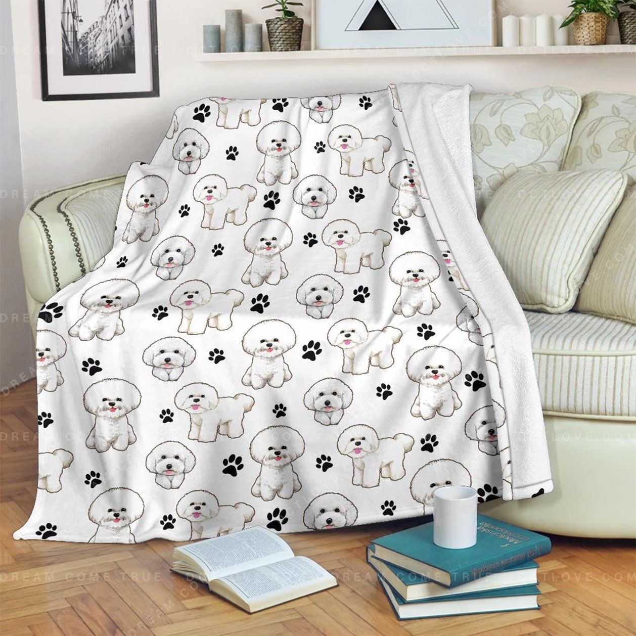 Bichon Frise Paw Sherpa Fleece Blanket