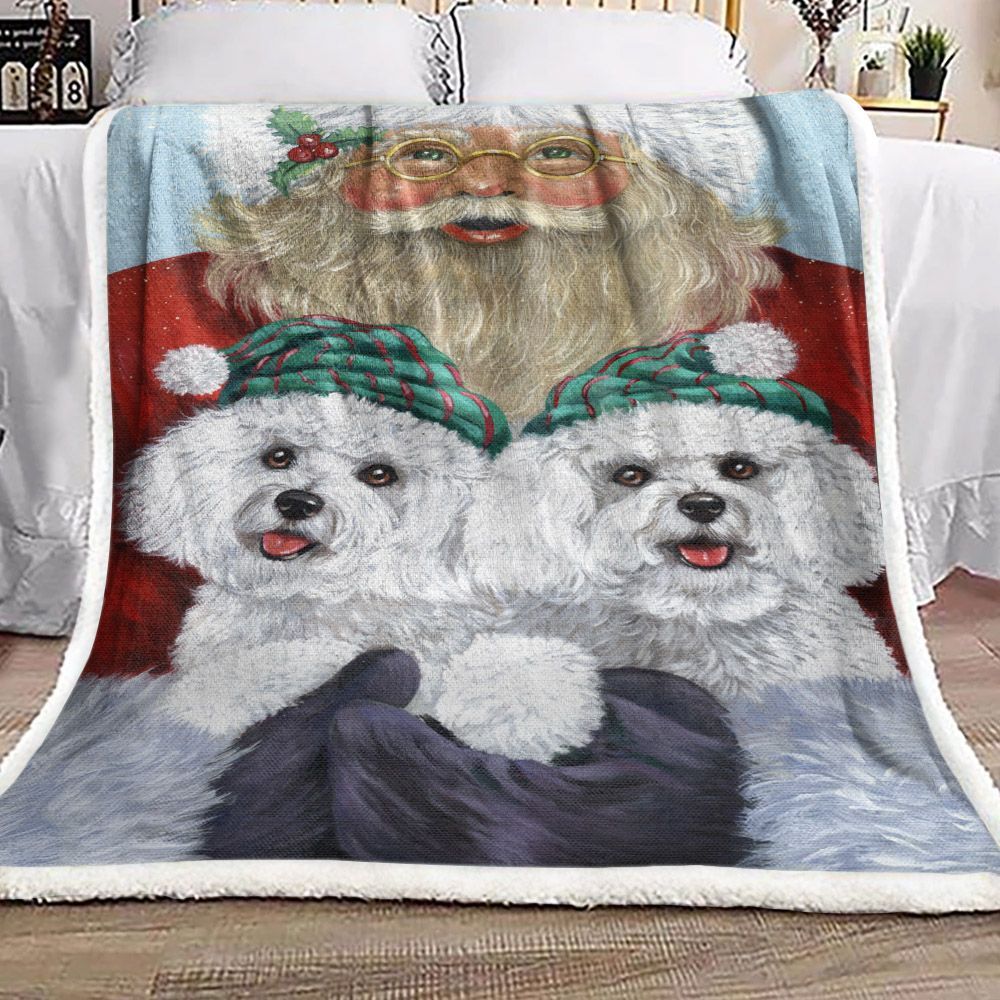 Bichon Frise Santa Claus Sherpa Fleece Blanket