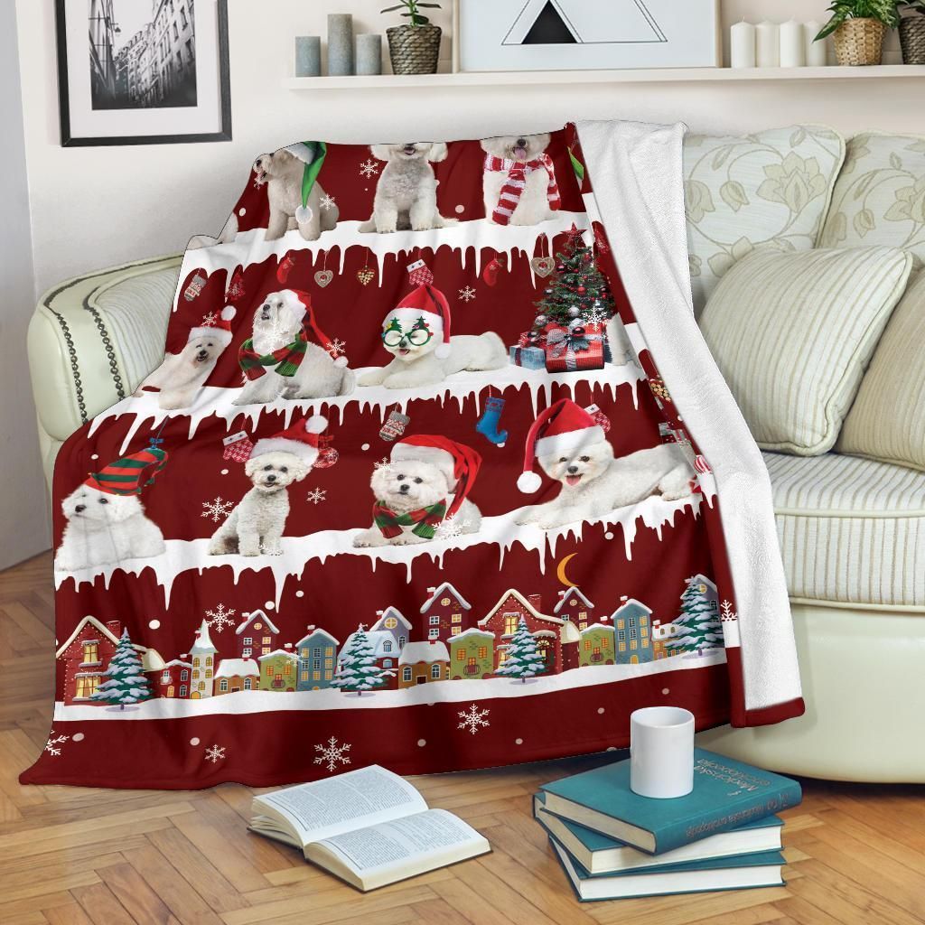 Bichon Snow Christmas Blanket Sherpa Fleece Blanket