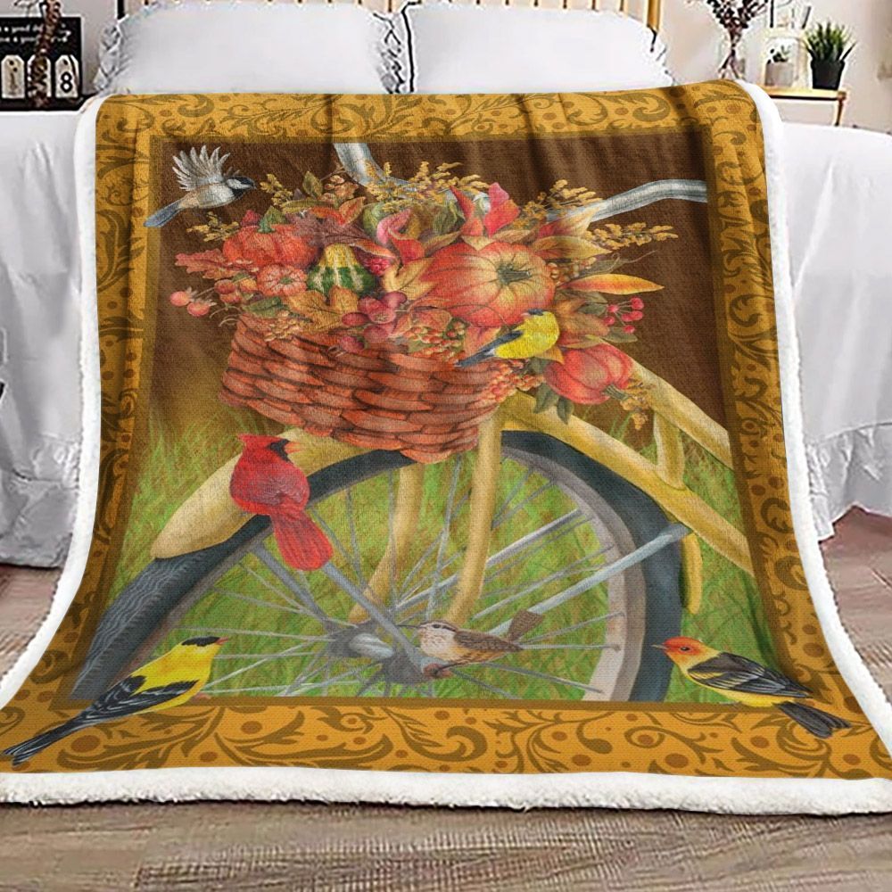 Bicycle Bird Sherpa Fleece Blanket