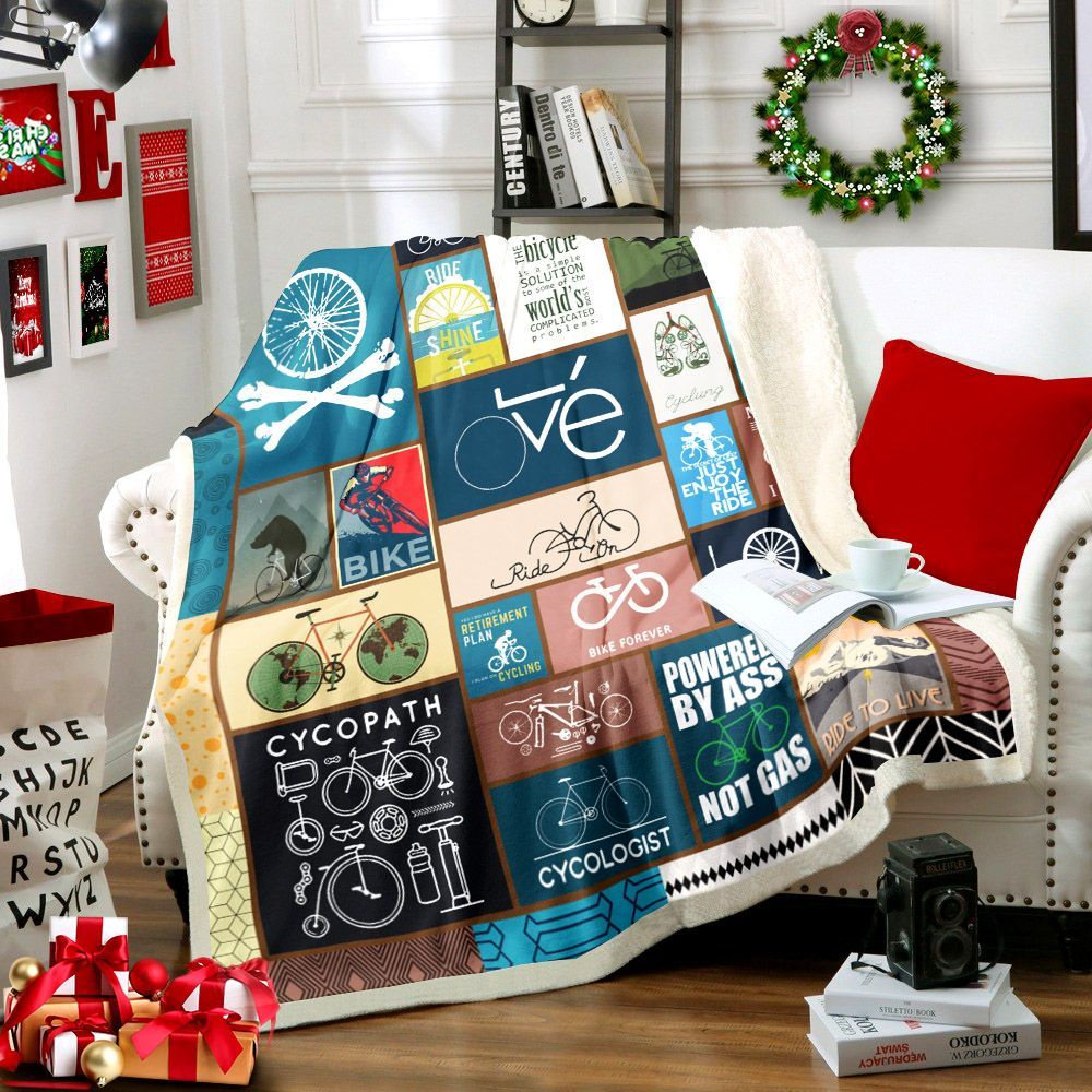 Bicycling Art Sherpa Fleece Blanket