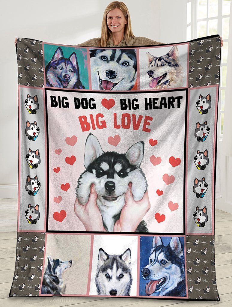 Big Dog Big Heart Big Love Siberian Husky Dog Fleece Blanket